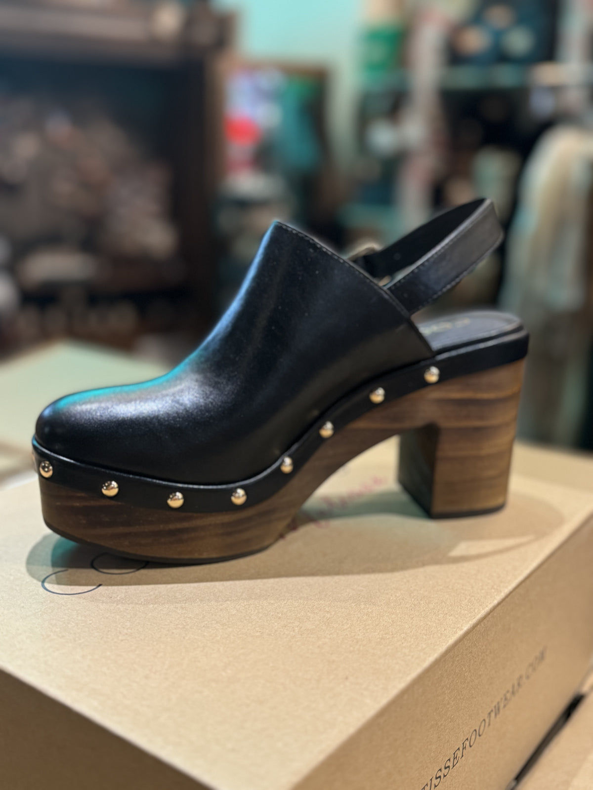 Shoes | Chunky Clog Heel with Heel Strap and Gold studs