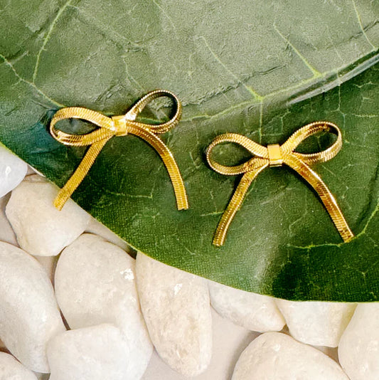 Jewelry | Earrings Gold Herringbone Chain Bow