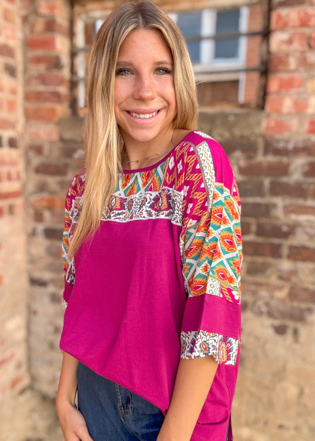 Tops | Tru Luxe | Printed Sleeve Popover Top