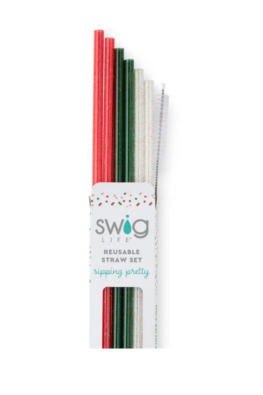 Swig | Christmas Glitter Reusable Straw Set