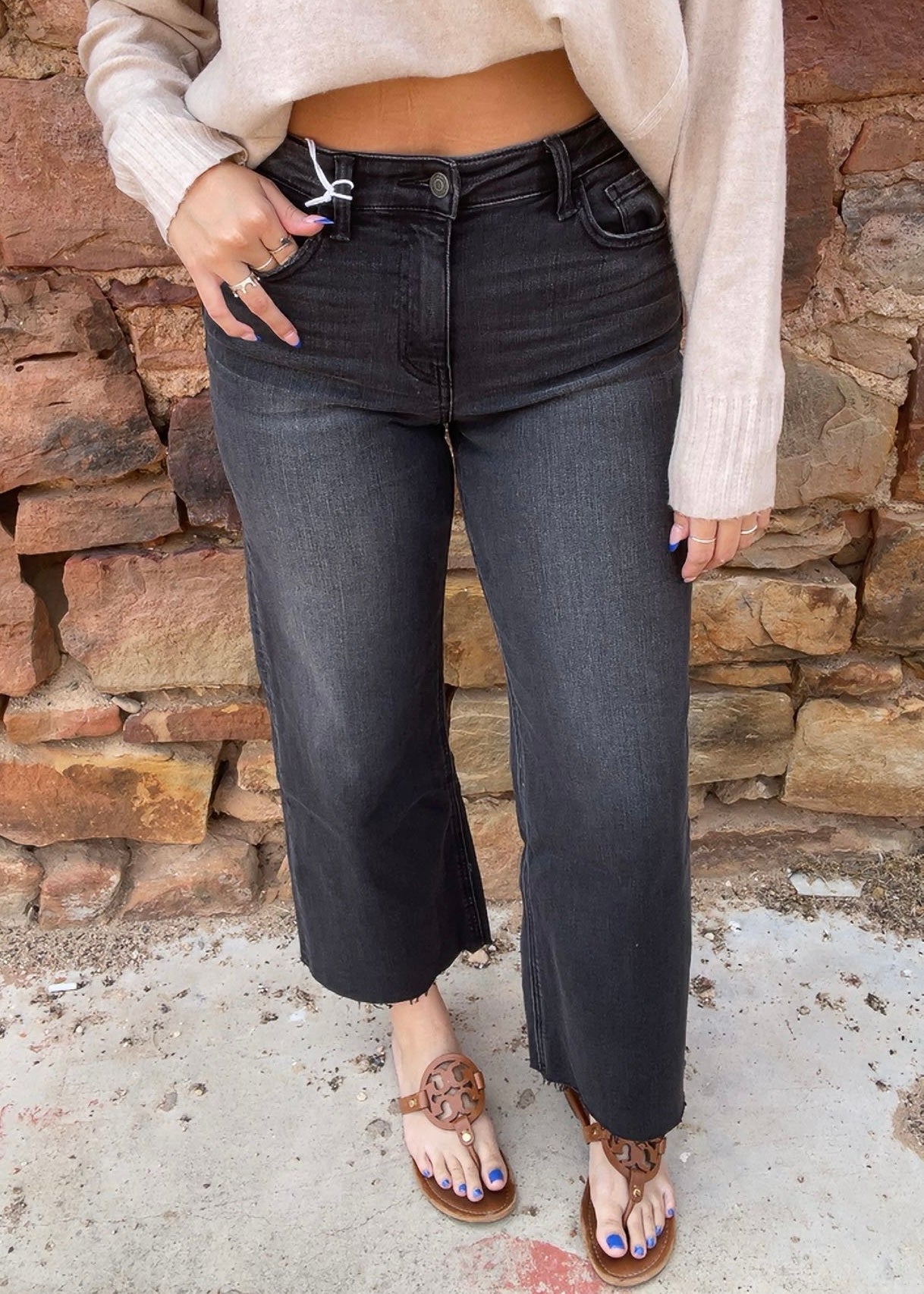 Bottoms | Flying Monkey High Rise Clean Cut Raw Hem Crop Wide Leg