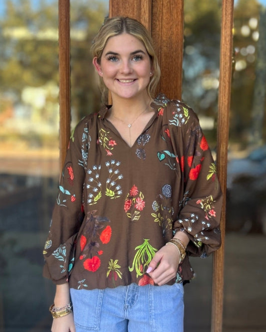 Tops | Blouse Brown Mix