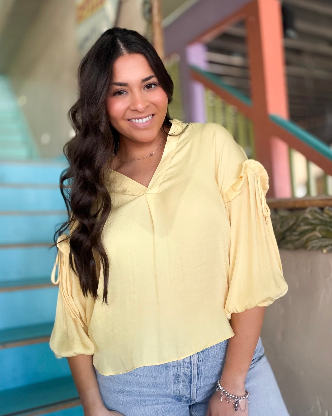 Blouse - Pale Banana Balloon Sleeve
