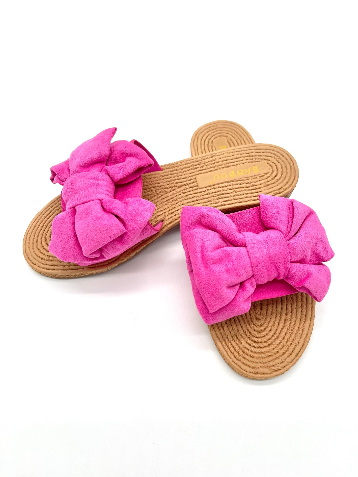 Pink Bamboo Braided Sole Bow Tie Slipon Sandals