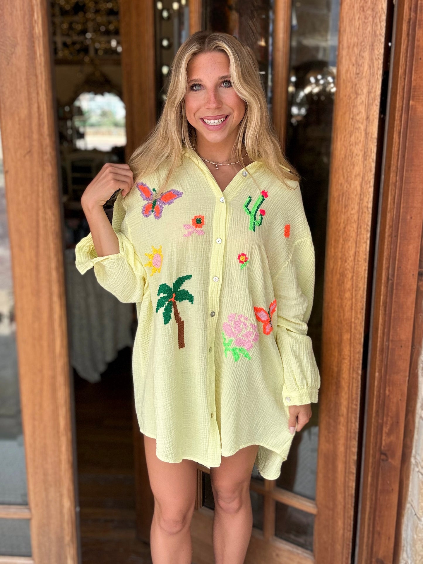 Top - Yellow Butterfly Cactus Long sleeve