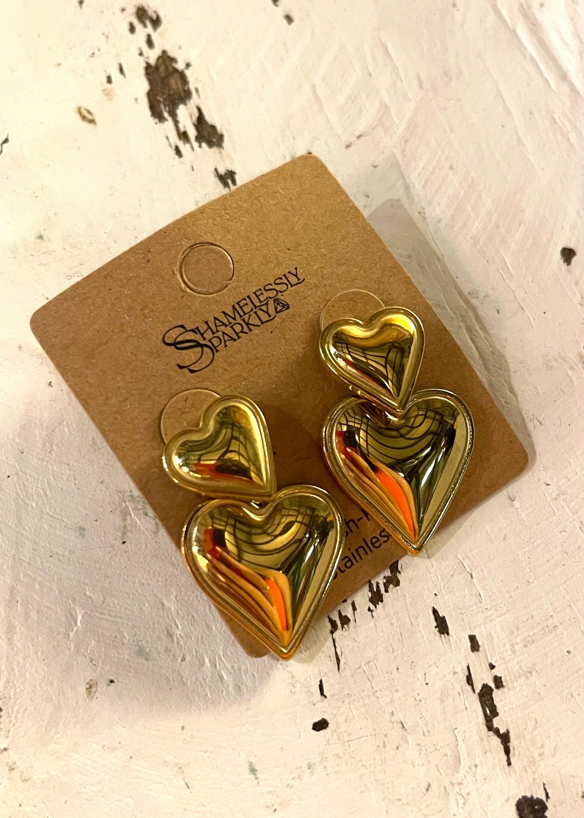 Earrings | 18K Gold Double Heart Drop Earrings