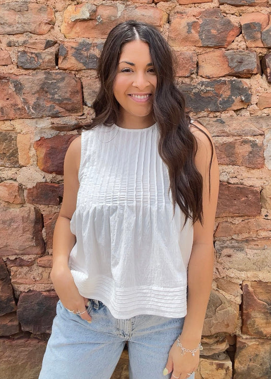 Tops | Blouse White Sleeveless Pleated