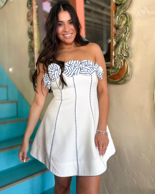 Ivory Ruffle Trim Mini Dress