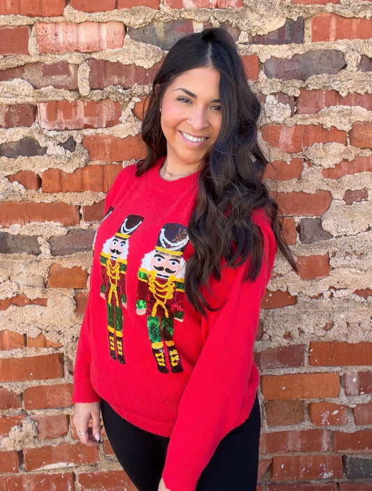 Sequin Nutcrackers Embroidery Sweater