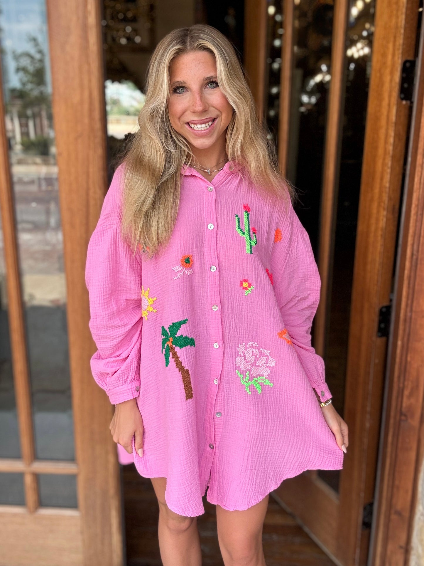 Top - Pink Butterfly Cactus Long Sleeve