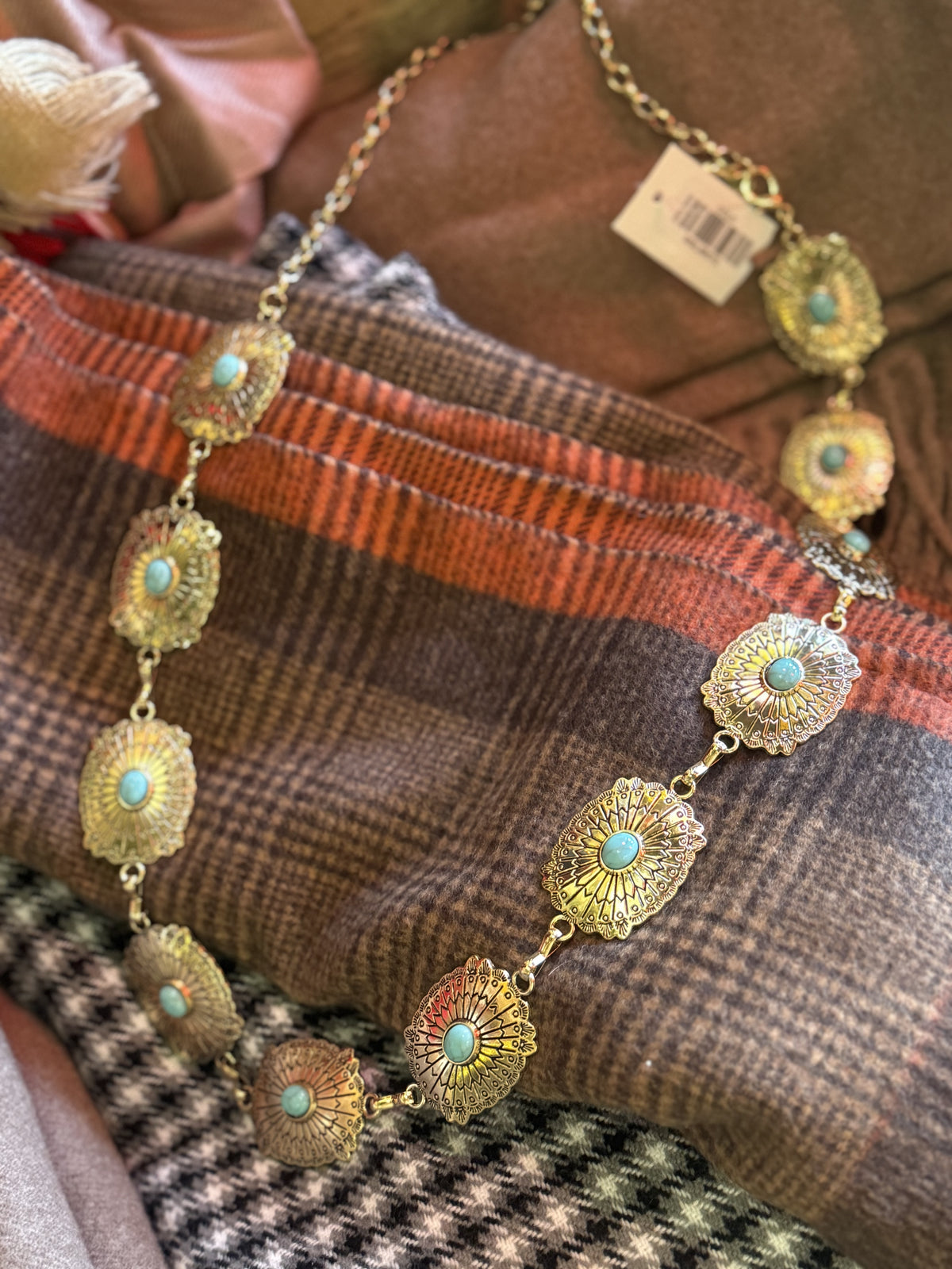 Belt | Turquoise Studded Oval Concho Chain Belt