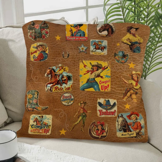 Throw Pillow - Vintage Cowgirl Collage