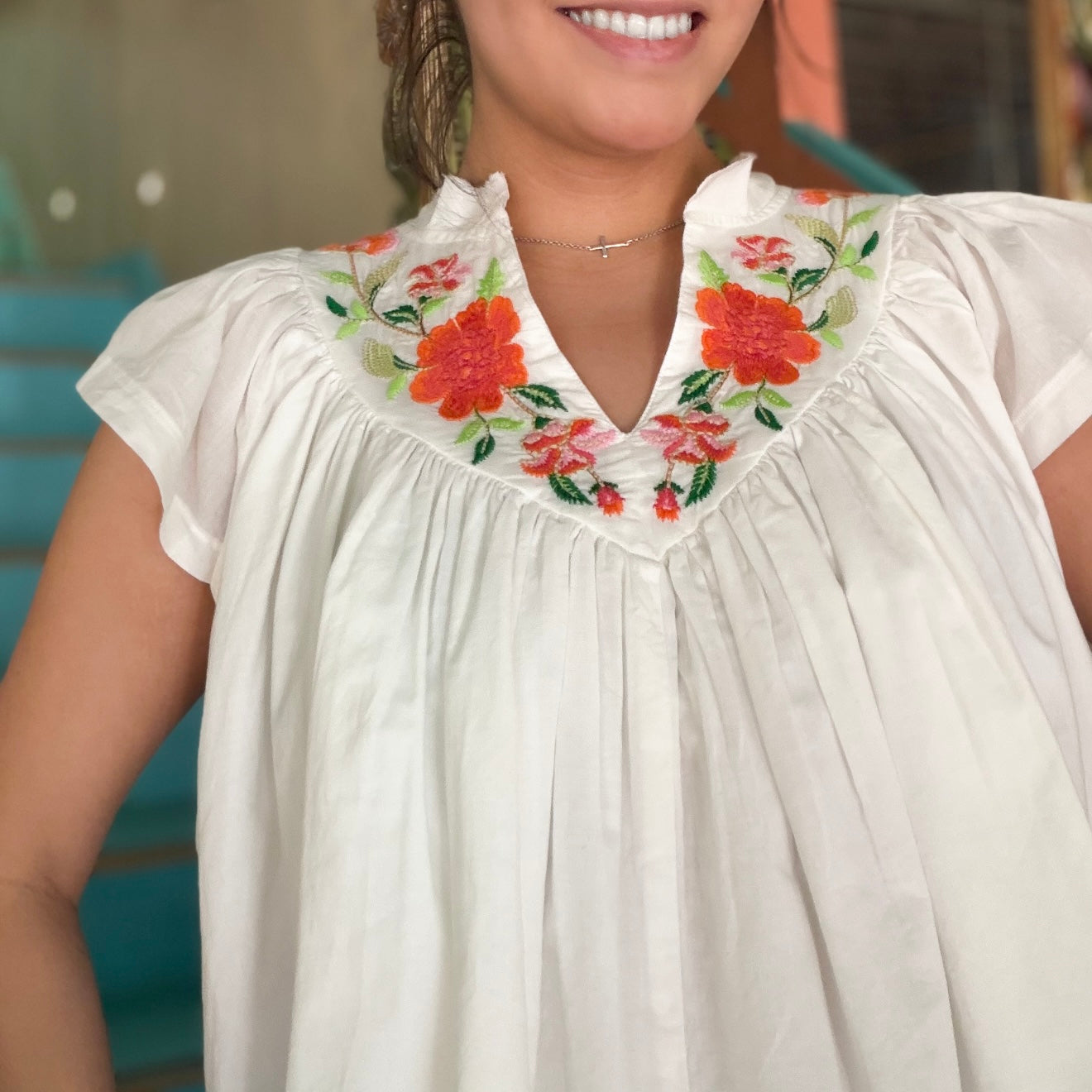 Blouse - Embroidered Ruffle Sleeve