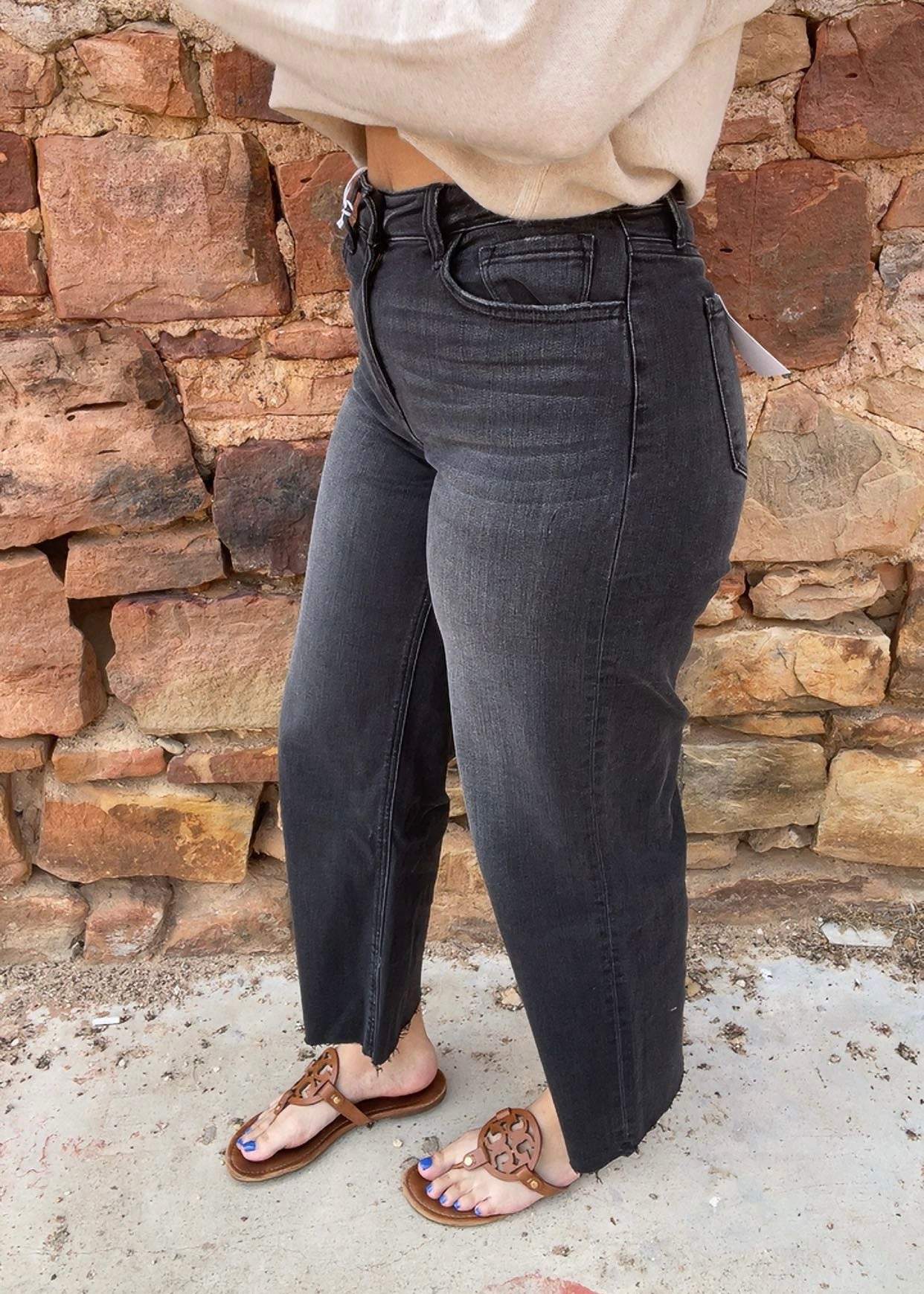 Bottoms | Flying Monkey High Rise Clean Cut Raw Hem Crop Wide Leg