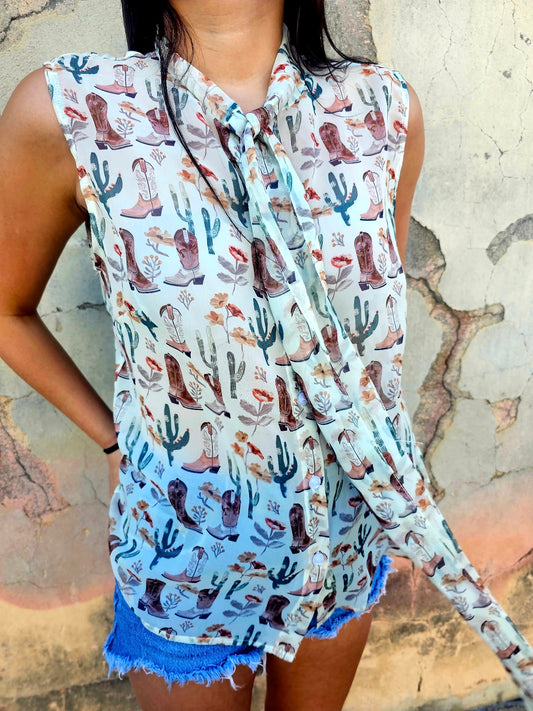 Tops | Blouse Floral Boot Sleeveless