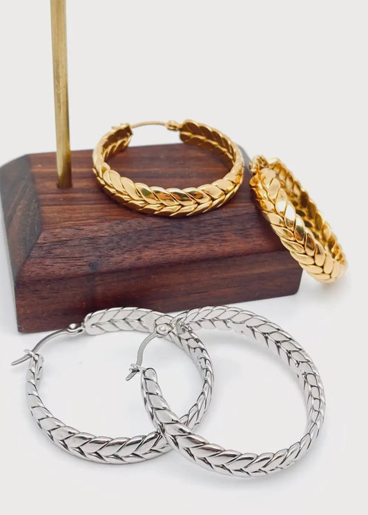 Jewelry | Earrings Wheat Shaped Stainless Steel Hoop
