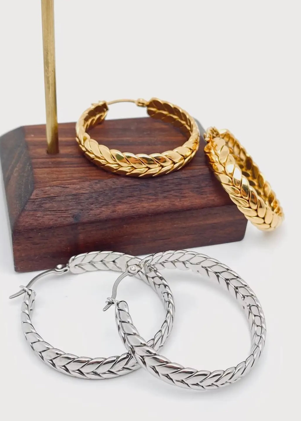 Earrings | Wheat Shaped Stainless Steel Hoop Earrings