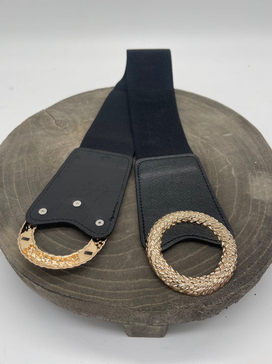 Accessories | Belt Black Textured Gold Ring Stretch