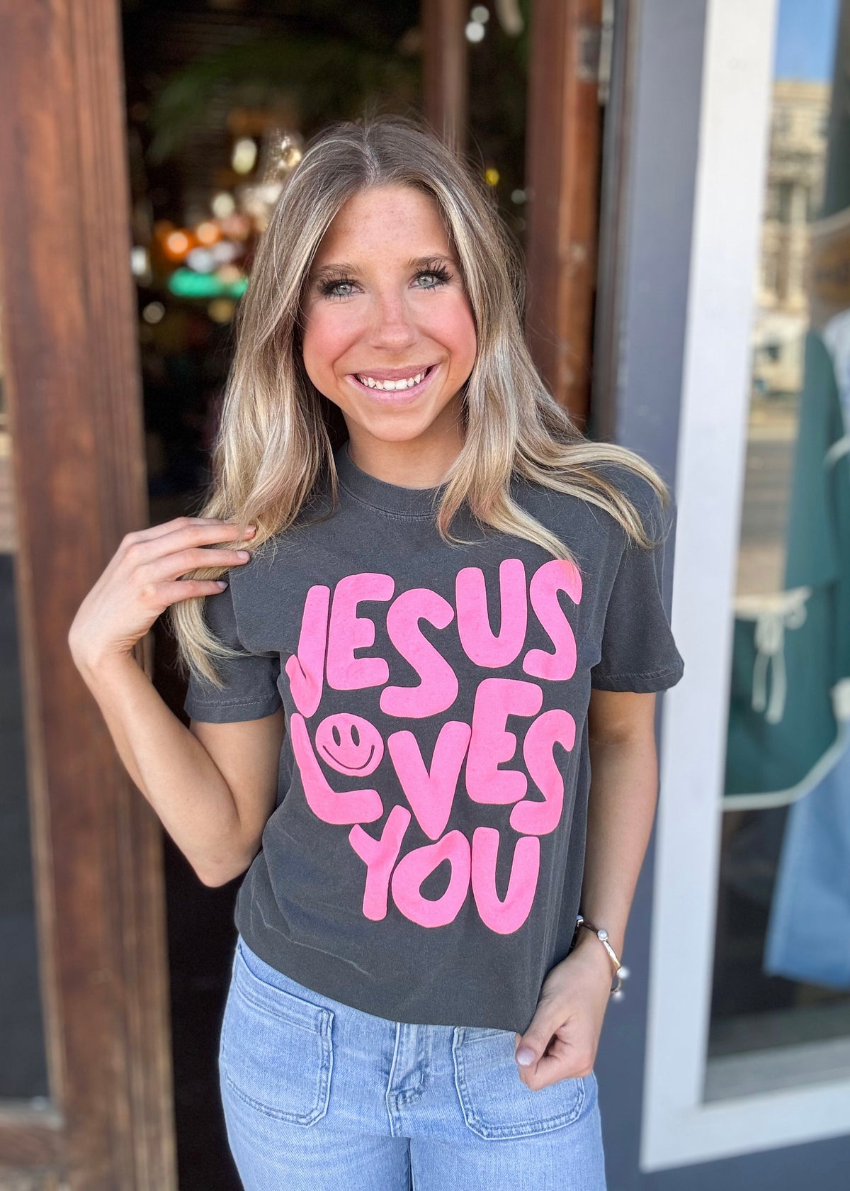 Graphic Tee | Jesus Loves You Tee Puff Letters