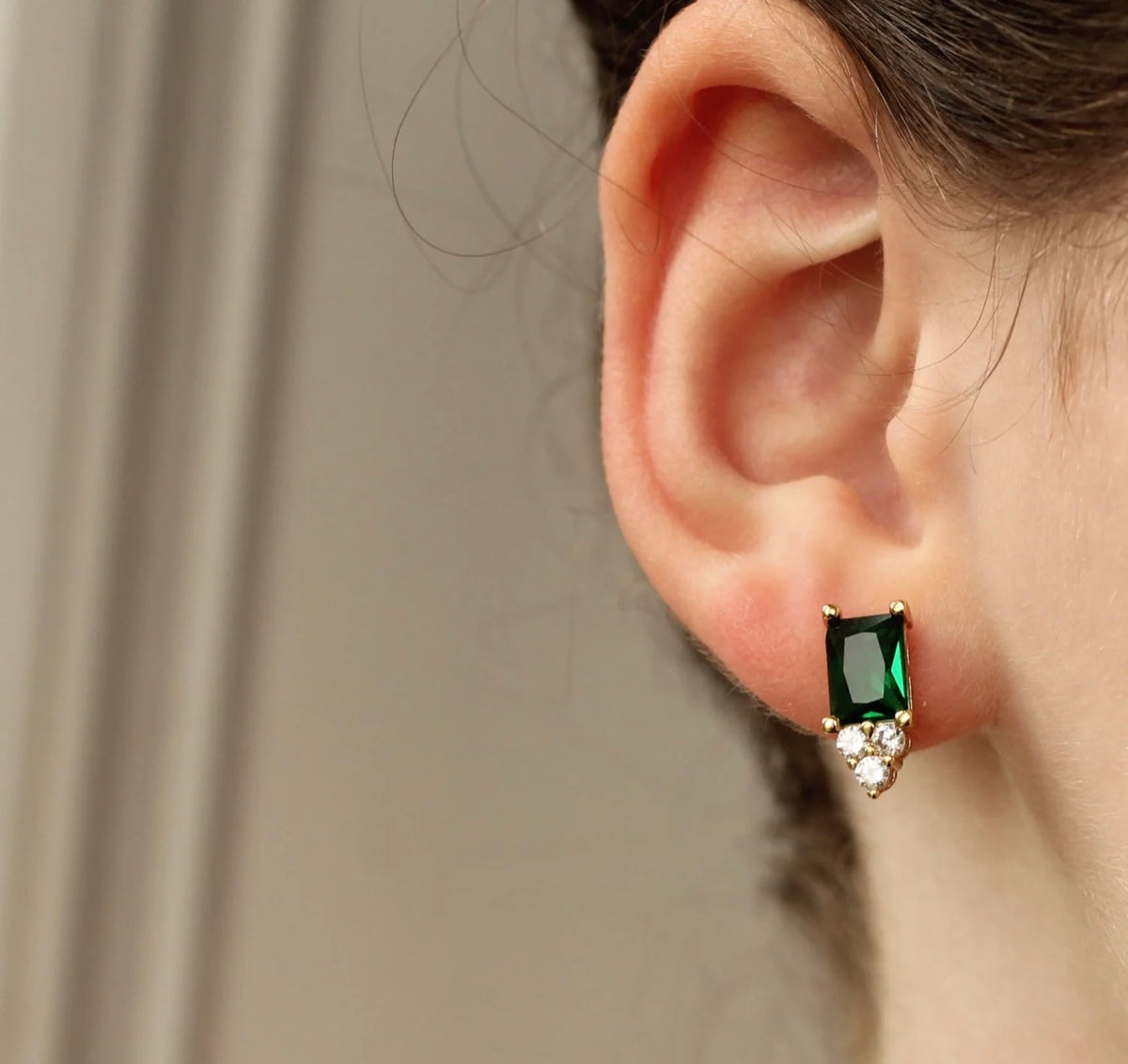 Earrings | Art Deco Emerald Pyramid Stud Earrings