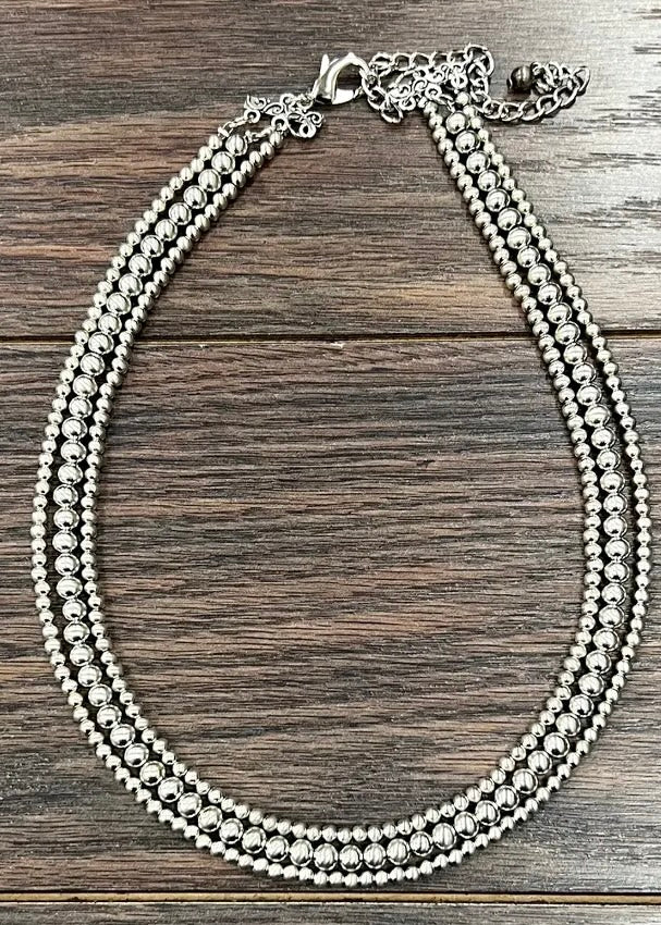 Necklace | Handmade Silver Navajo Bead Necklace