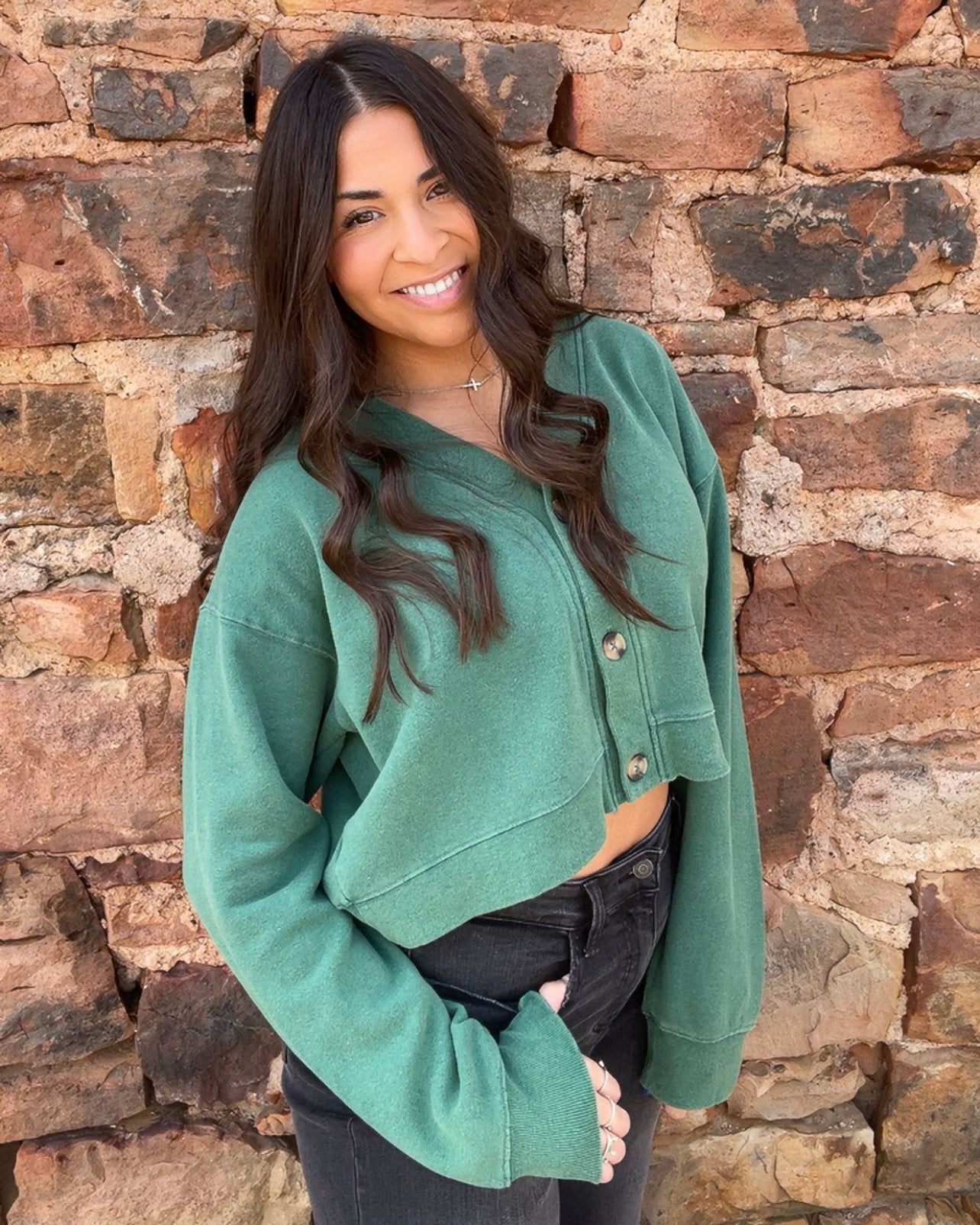 Tops | Sweater Cardigan Washed French Terry Cropped