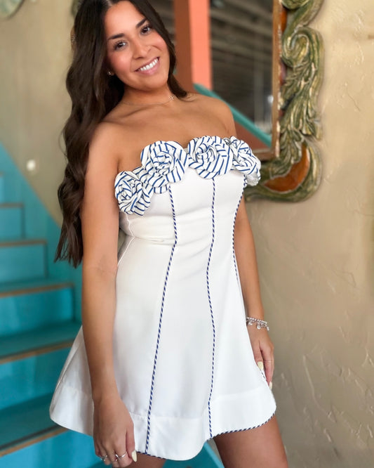 Ivory Ruffle Trim Mini Dress