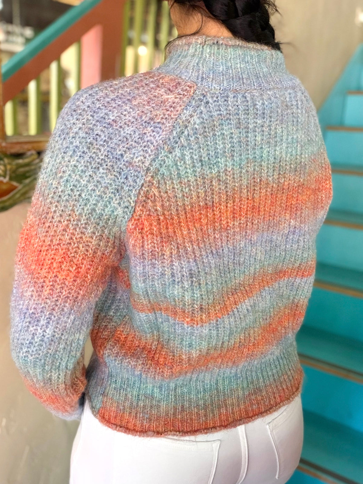 Sweater - Orange Teal Striped Knit