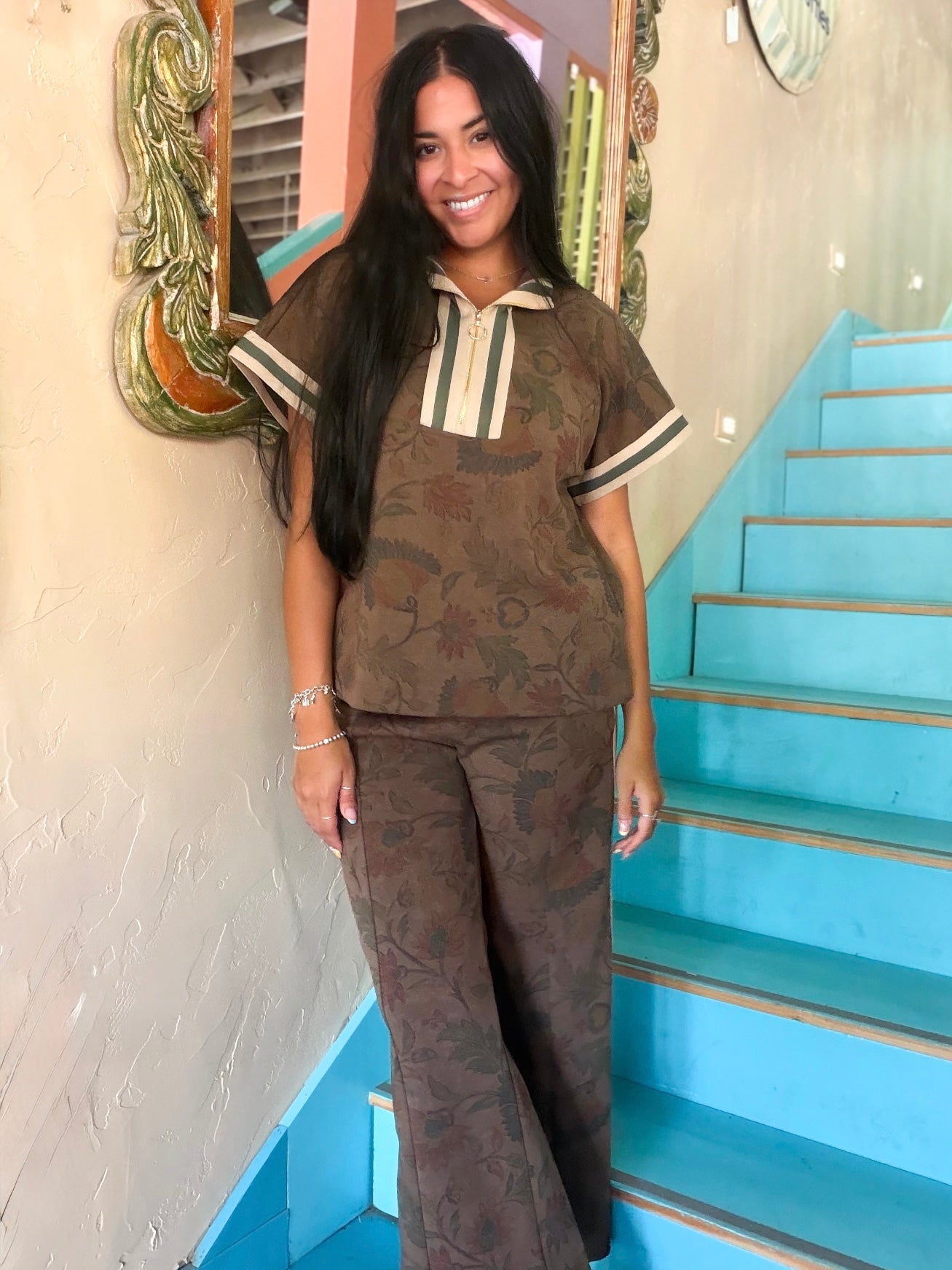 Set - Jodifl Mocha Bloom Quarter Zip