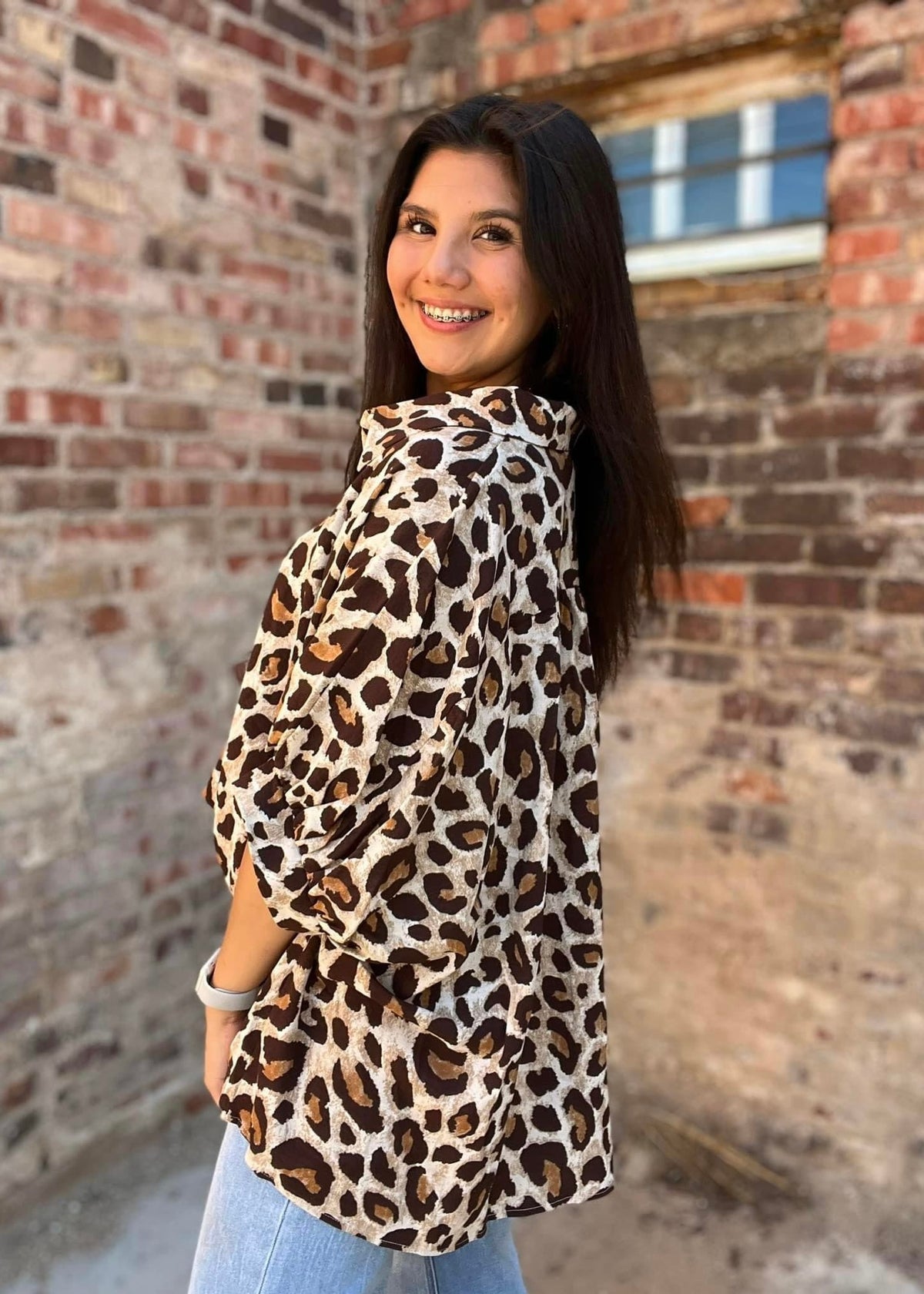 Top | Blouse Leopard Print Oversized Button Down