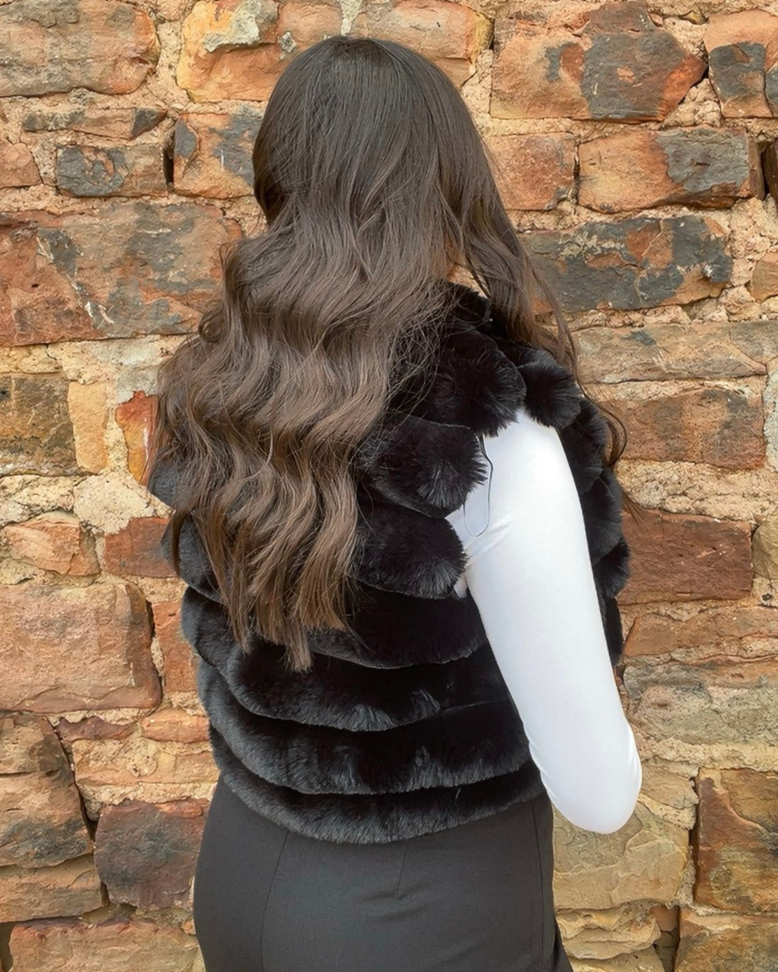 Tops | Vest Puffer Crop Stripe Fur High Neck Open Front