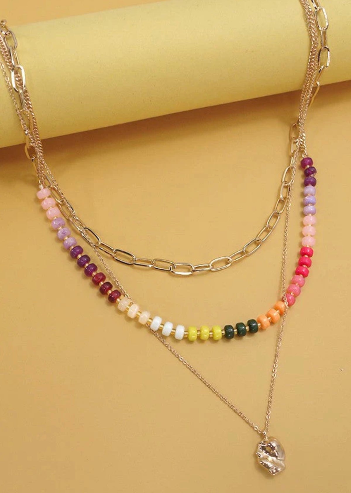 Necklace | Double Layer Multi Beaded Bean Charm Necklace