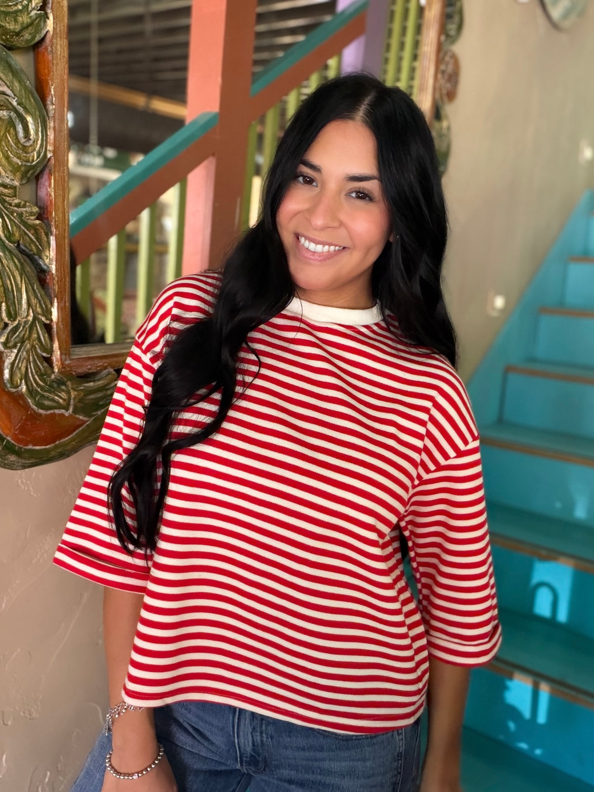 Sweater - Red & Cream Striped Long Sleeve