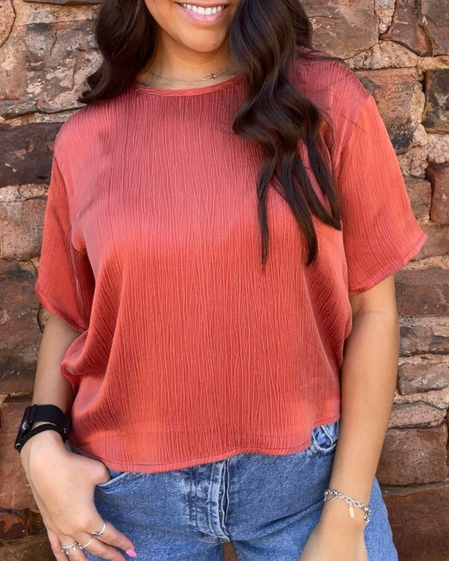 Tops | Blouse Rust Woven Cupro Short Sleeve