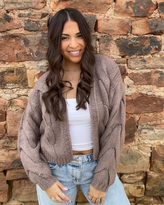 Tops | Cardigan Sweater Oversized Cable Knit Open Front