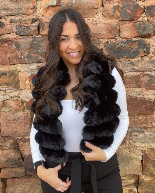Tops | Vest Puffer Crop Stripe Fur High Neck Open Front