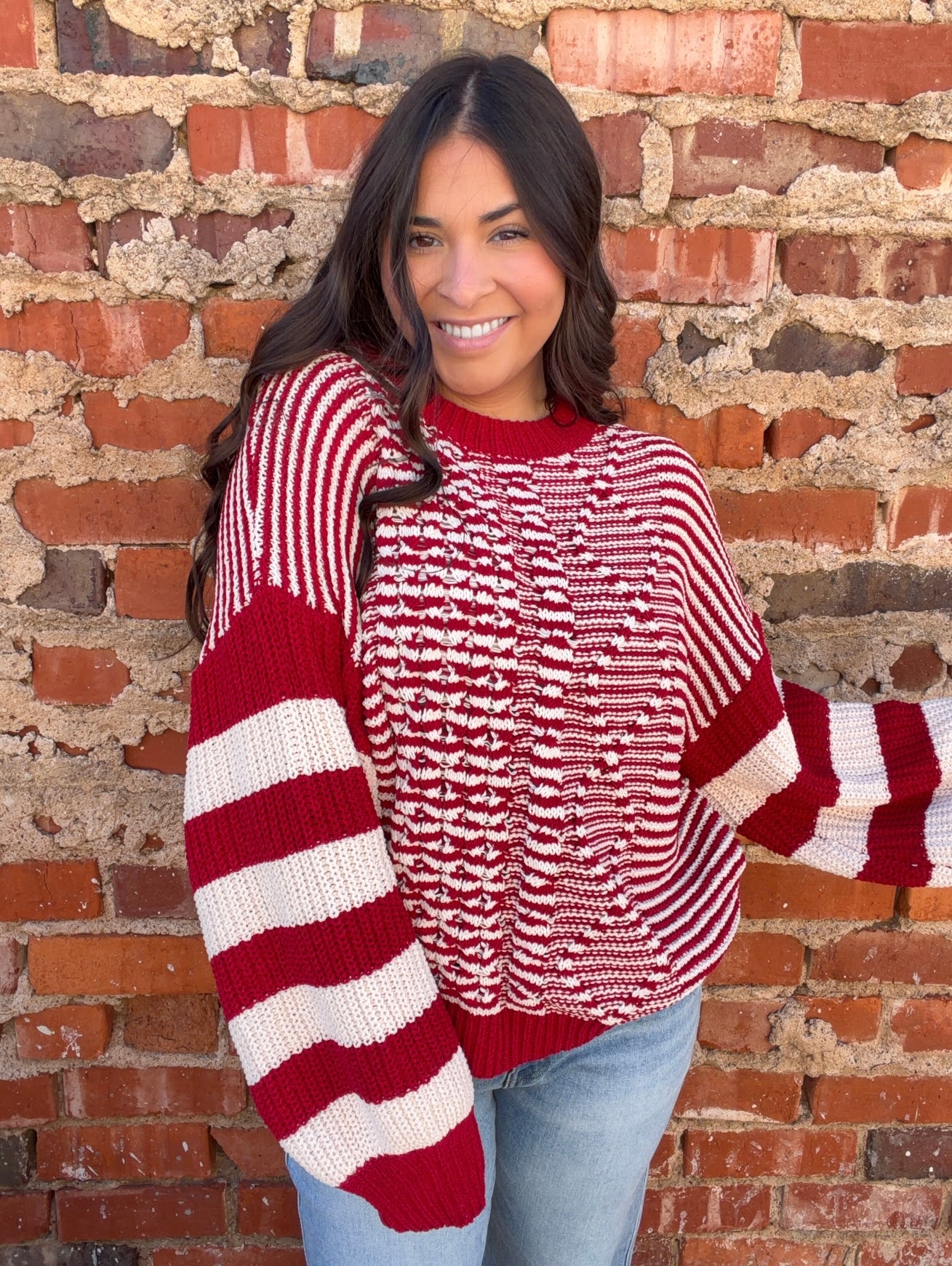 Tops | Sweater Red Multi Pattern Crochet