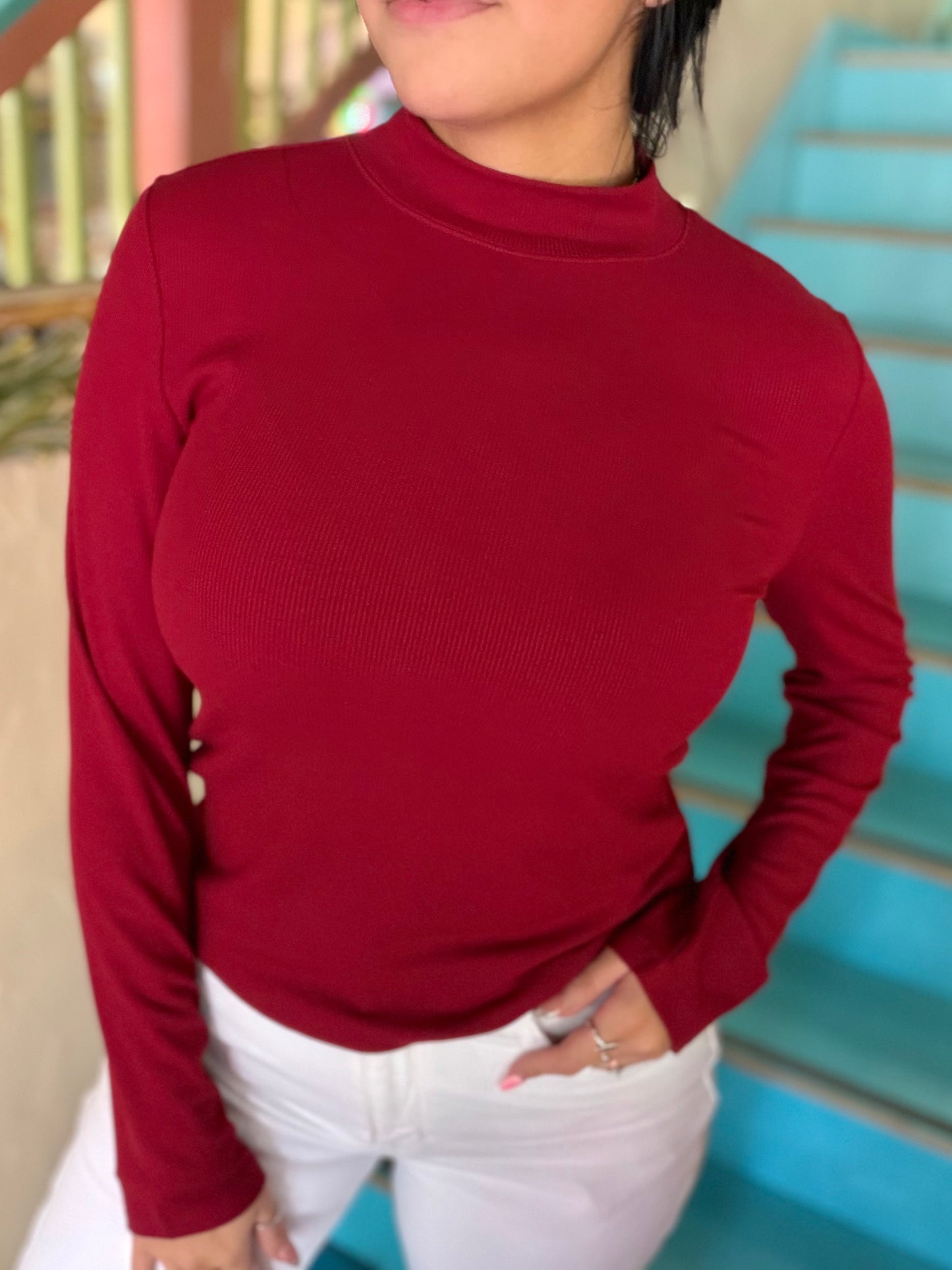 Top - Sangria Ribbed Mock Neck