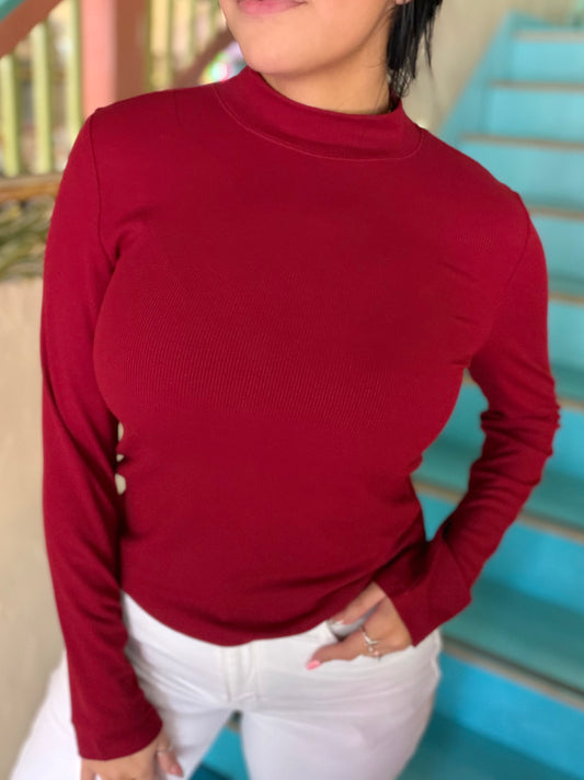 Top - Sangria Ribbed Mock Neck