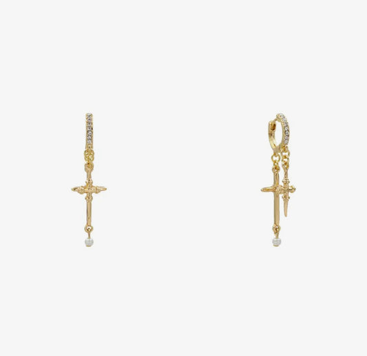 Earrings - Gold Cross Bar Drop