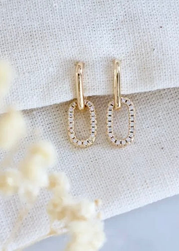 Earrings | Cz Pave Oval Dangle Earring