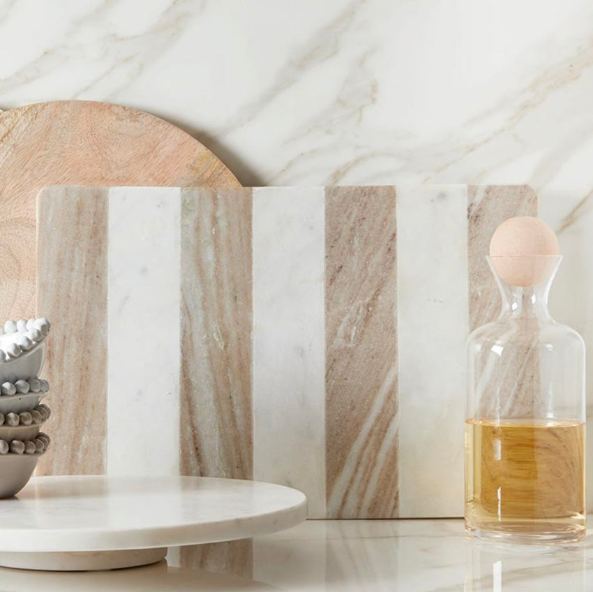 Tabletop | White Marble &amp; Tan Stripe Board