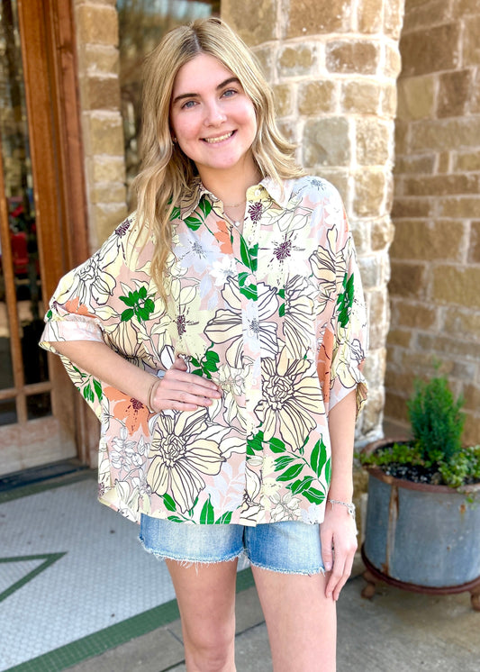 Top | Latte Multi Color Floral Top