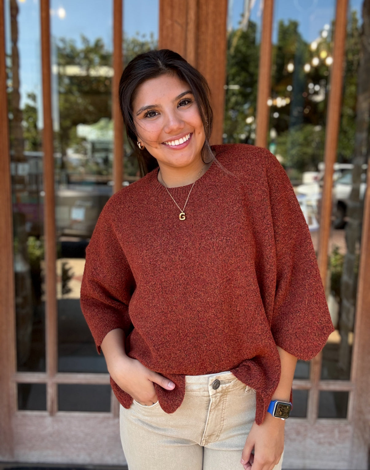 Tops | Sweater Rust Scallop Hem