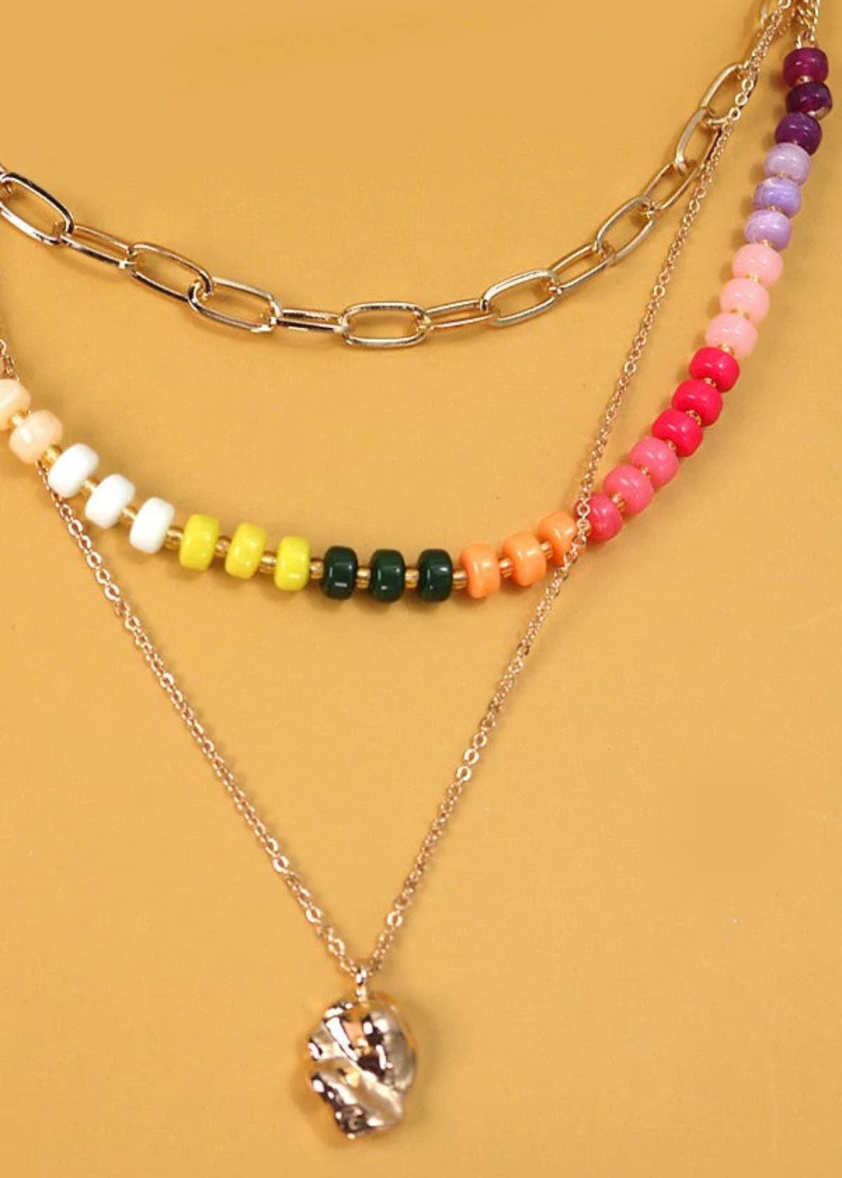 Necklace | Double Layer Multi Beaded Bean Charm Necklace