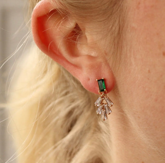Earrings | Emerald Baguette Crystal Art Deco Earrings
