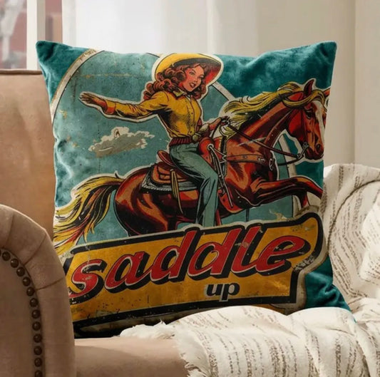 Throw Pillow - Velvet Saddle Up