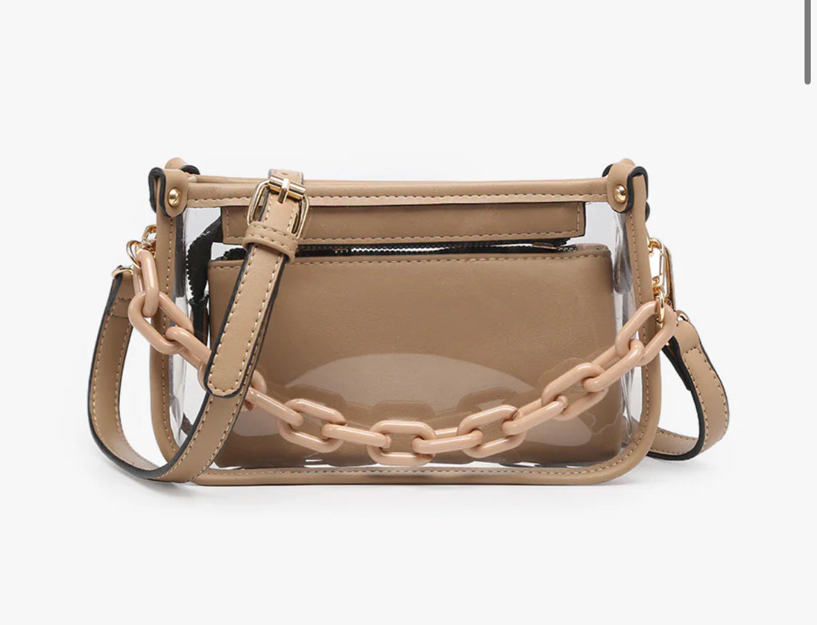 Purses | Taupe Clear Crossbody with Chain