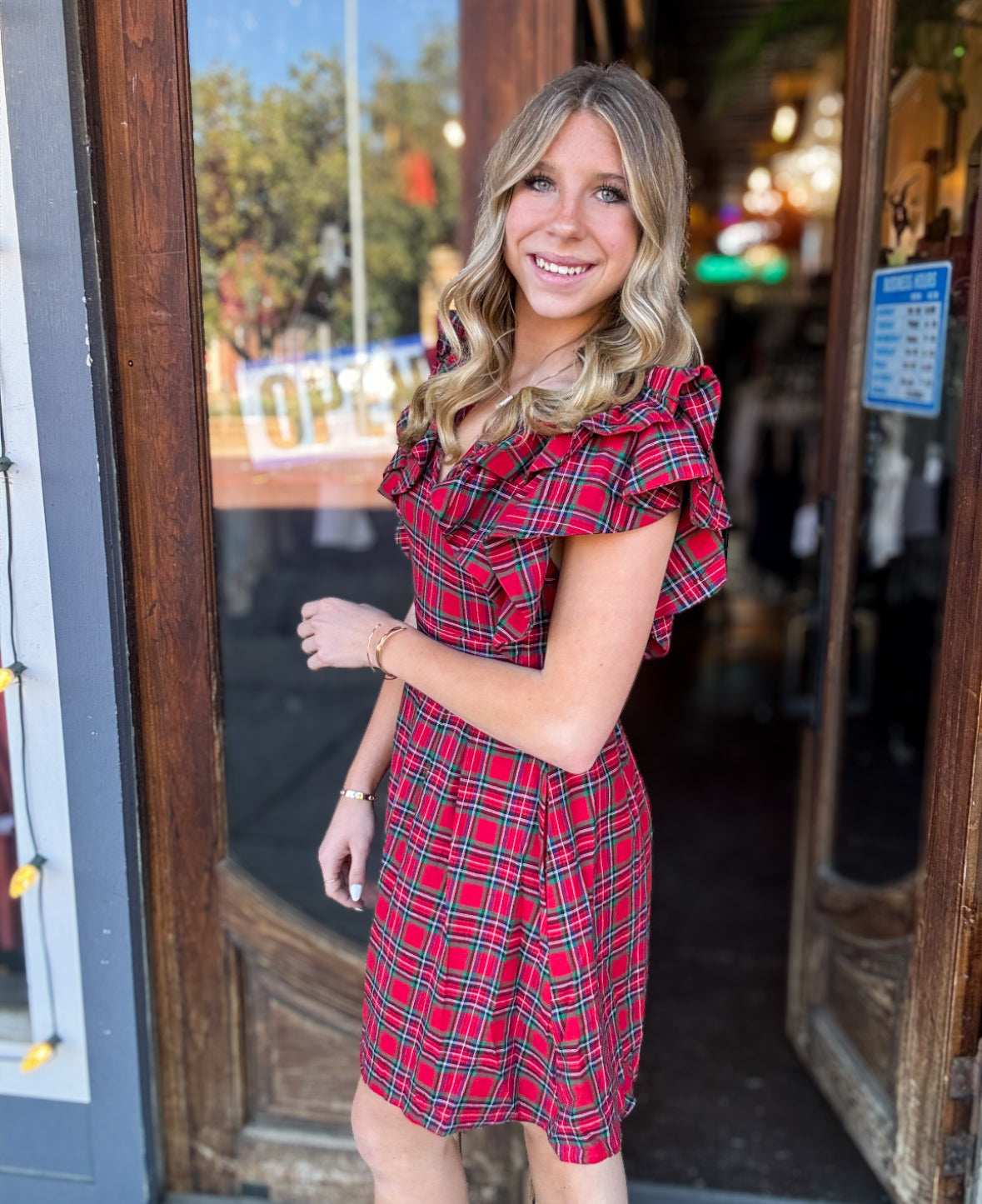 Dress | Red and Green Arvada Plaid Wilma Ruffle Mini Dress