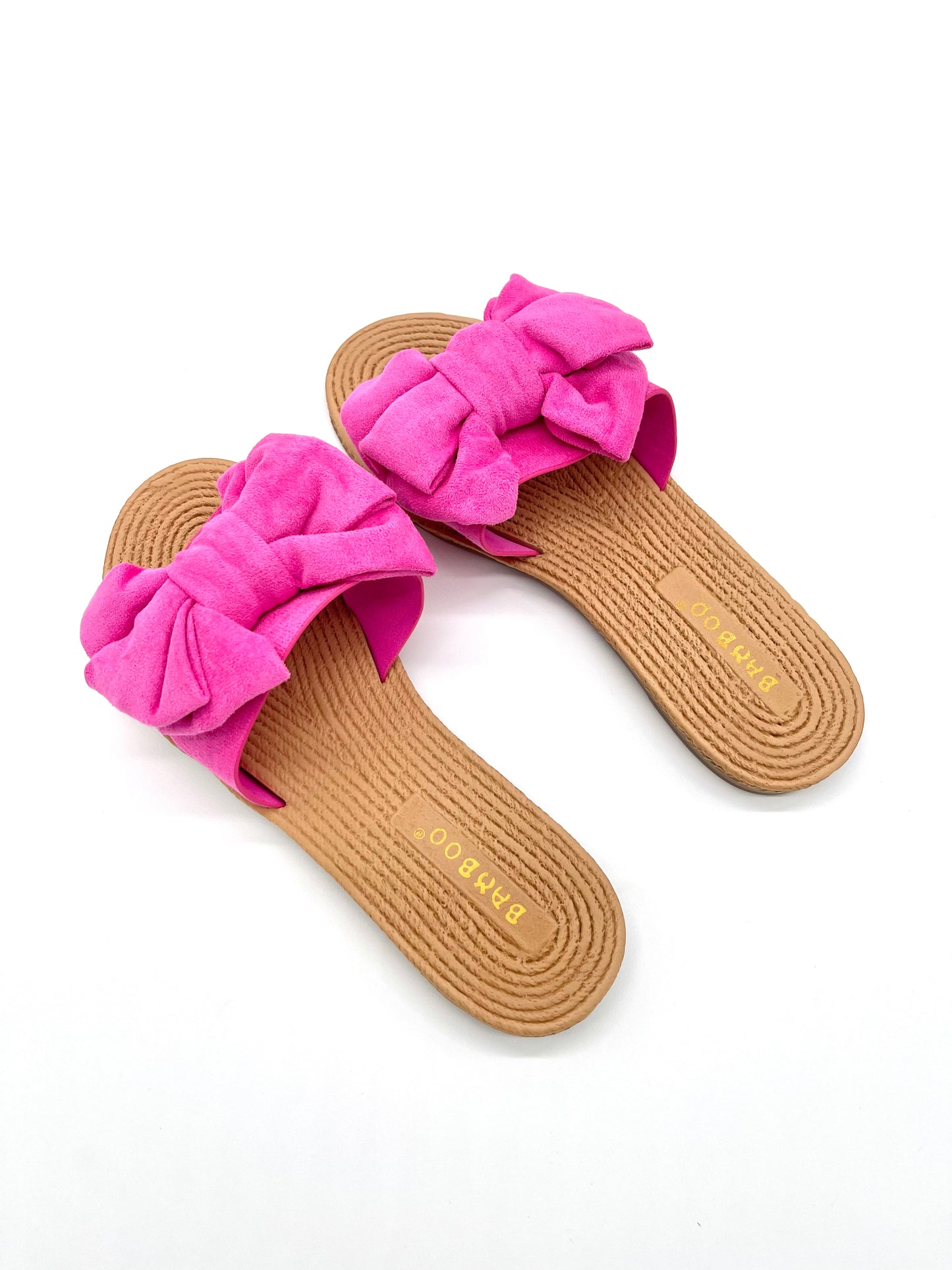 Pink Bamboo Braided Sole Bow Tie Slipon Sandals